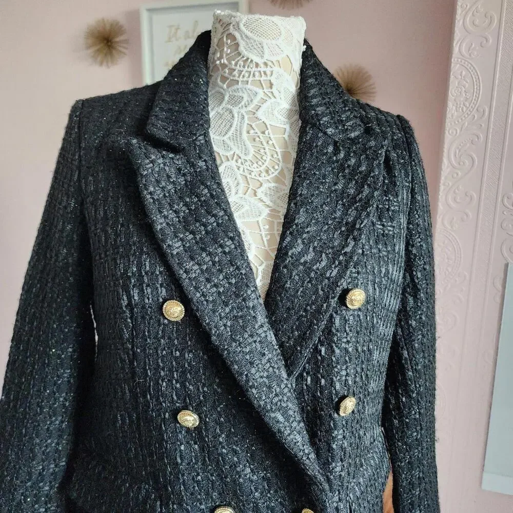 NWT Rachel Zoe heavy double breasted black blazer sparkle L